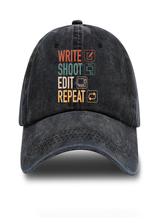 rofiowa Write Shoot Edit Repeat Adjustable Washed Cotton Baseball Cap, Funny Retro Trucker Hat for Men Women Filmmaker Producer Vlogger Journalist Film School Student, Birthday Filmmaking Gift - Image 1